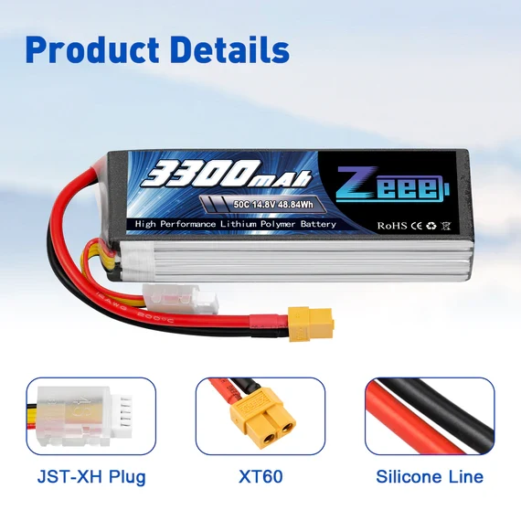 Zeee 4S Lipo Akku 3300mAh 14,8V 50C Soft Case XT60 (2 St.)