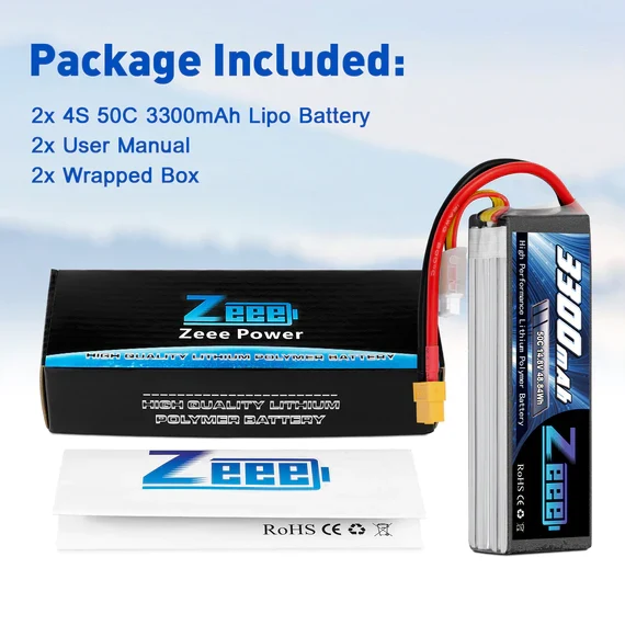 Zeee 4S Lipo Akku 3300mAh 14,8V 50C Soft Case XT60 (2 St.)