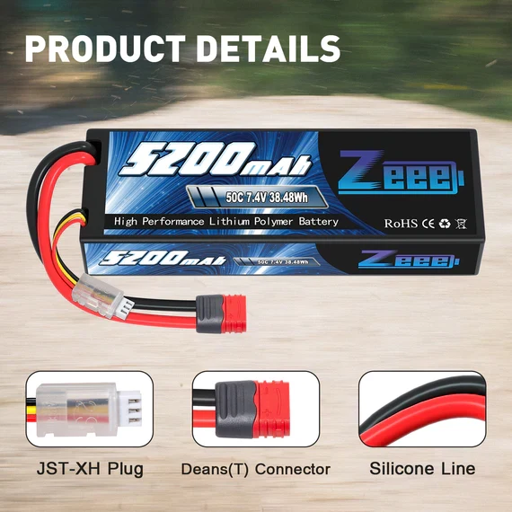 Zeee 2S 5200mAh 7,4V 50C Deans T-Stecker Hardcase (2 Stück)