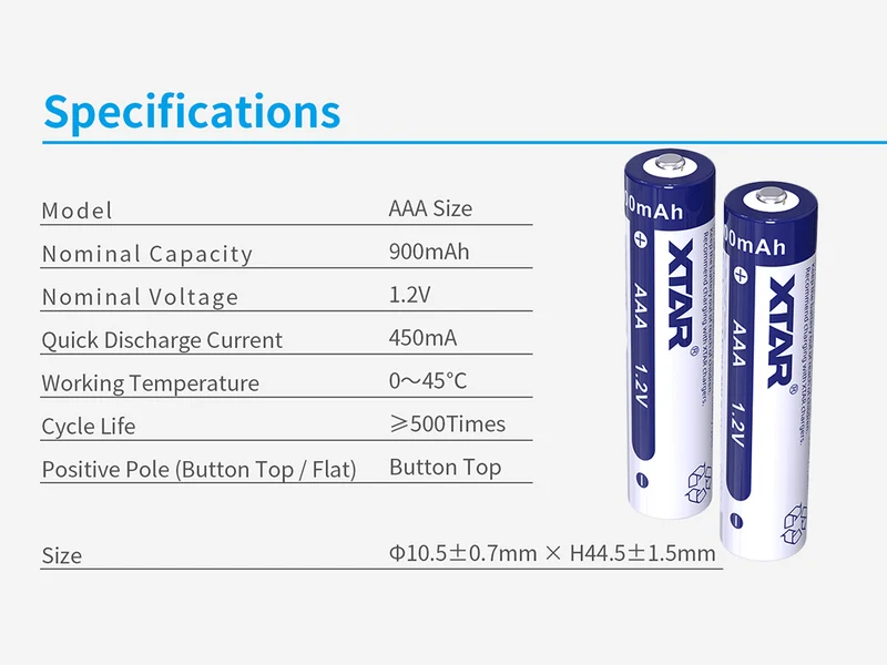 XTAR AAA R03 NIMH Akku 900mAh 1,2V (Wiederaufladbar)
