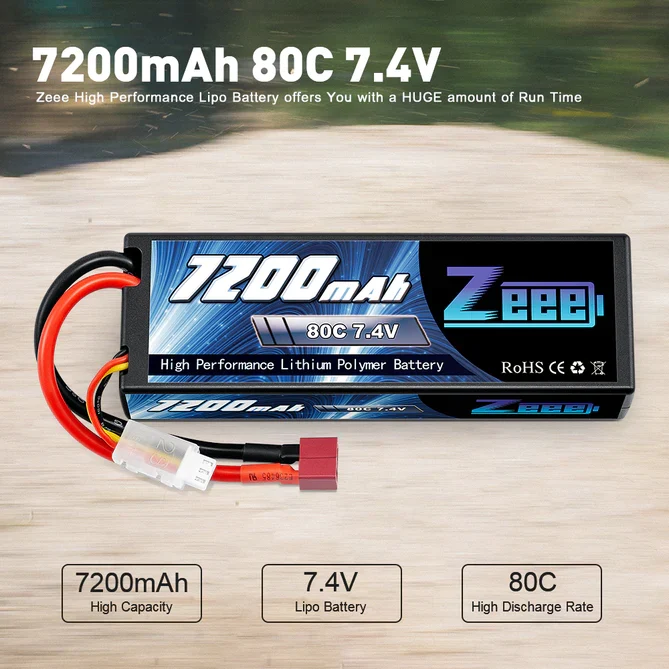Zeee 2S 7200mAh 7.4V 80C Hardcase Dean LiPo Akku