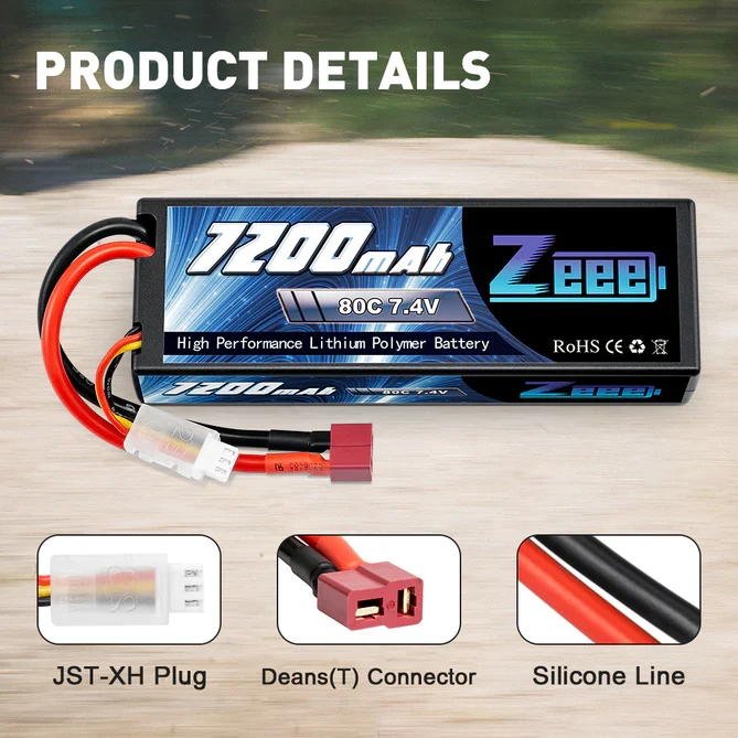 Zeee 2S 7200mAh 7.4V 80C Hardcase Dean LiPo Akku
