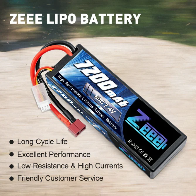 Zeee 2S 7200mAh 7.4V 80C Hardcase Dean LiPo Akku