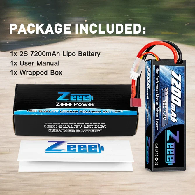 Zeee 2S 7200mAh 7.4V 80C Hardcase Dean LiPo Akku