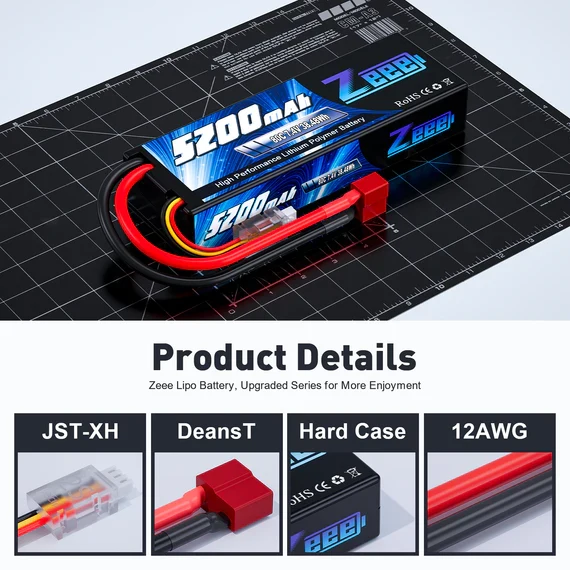 Zeee 2S 5200mAh 7.4V 80C Hardcase Deans T Plug LiPo Akku