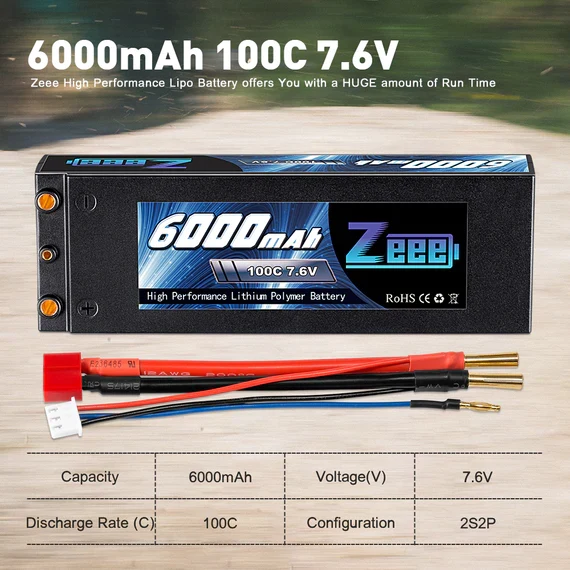 Zeee 2S 6000mAh 7,6V 100C Hardcase Dean Lipo Akku