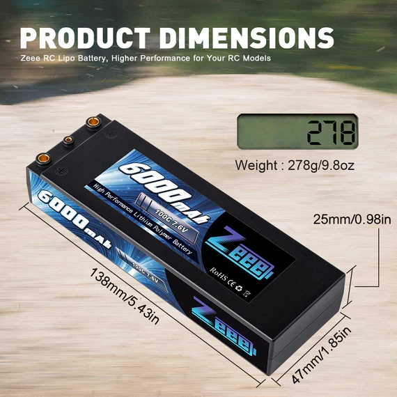 Zeee 2S 6000mAh 7,6V 100C Hardcase Dean Lipo Akku