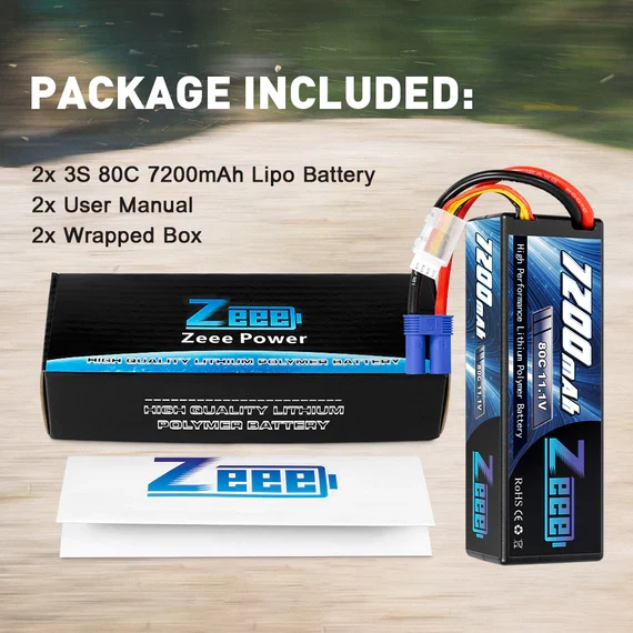Zeee 3S Lipo Akku 7200mAh 11,1V 80C EC5 Hardcase (2 Stück)