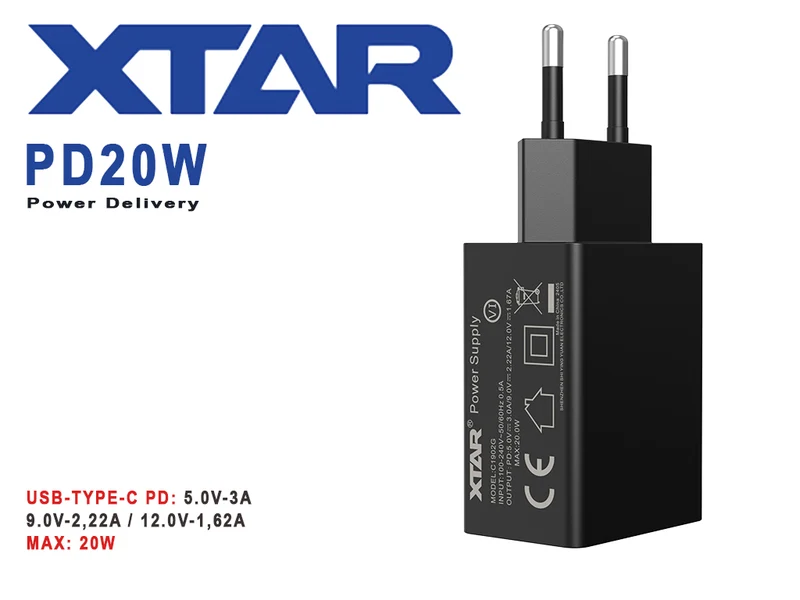 Xtar USB-C-Netzteil: XTAR PD20W: 5V⎓3A / 9V⎓2,22A / 12V⎓1,67A 20W