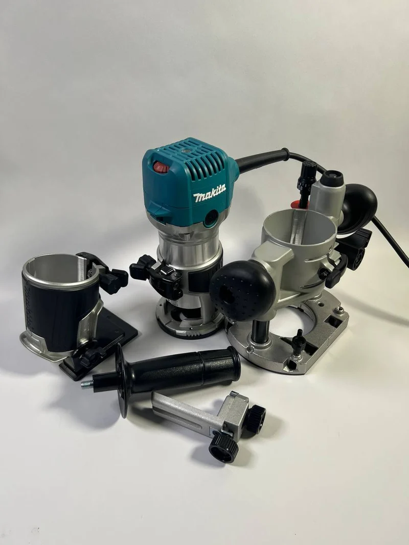 Makita RT 0702 CX2J Multifunktionsfräse 710 W 6 / 8 mm + Oberfräsenmodul + Kantenfräsenmodul + Winkelfräsenmodul + Makpac - Neuwertig