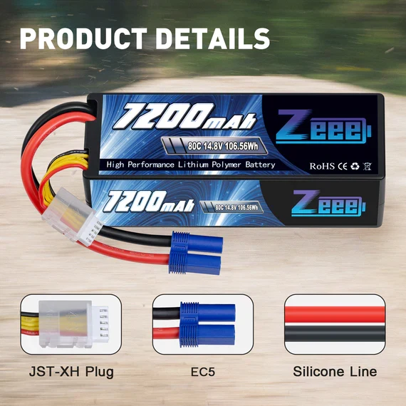 Zeee 4S Lipo Akku 7200mAh 14,8V 80C EC5 Hardcase (2 Stück)