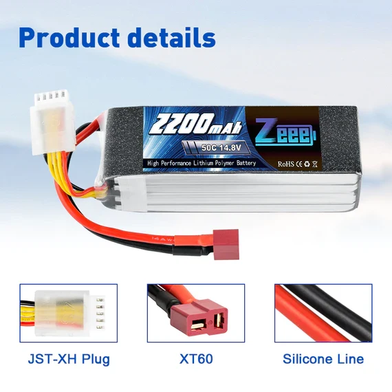 Zeee 4S 2200mAh 14.8V 50C Dean Lipo Akku (2 Stück)