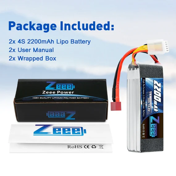Zeee 4S 2200mAh 14.8V 50C Dean Lipo Akku (2 Stück)