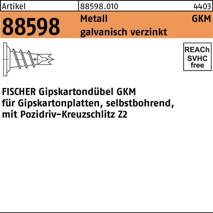 FISCHER Gipskartondübel GKM L.31mm ( 8000257939 )