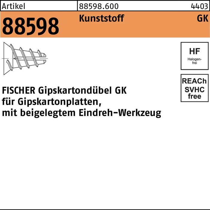 FISCHER Gipskartondübel GK L.22mm ( 8000257938 )