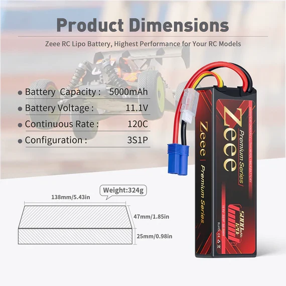 Zeee Premium Series 3S 5000mAh 11.1V 120C Hardcase EC5 Lipo Akku (2 Stück)