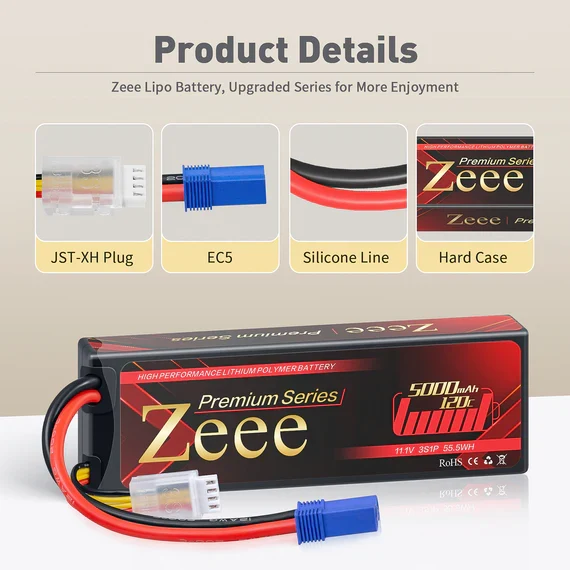 Zeee Premium Series 3S 5000mAh 11.1V 120C Hardcase EC5 Lipo Akku (2 Stück)