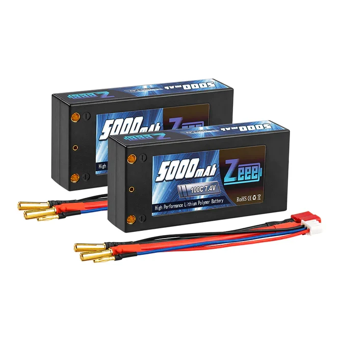 Zeee 2S 5000mAh 7,4V 100C Hardcase 4mm Bullet-zu-Deans Shorty Lipo-Akku (2 Stück)