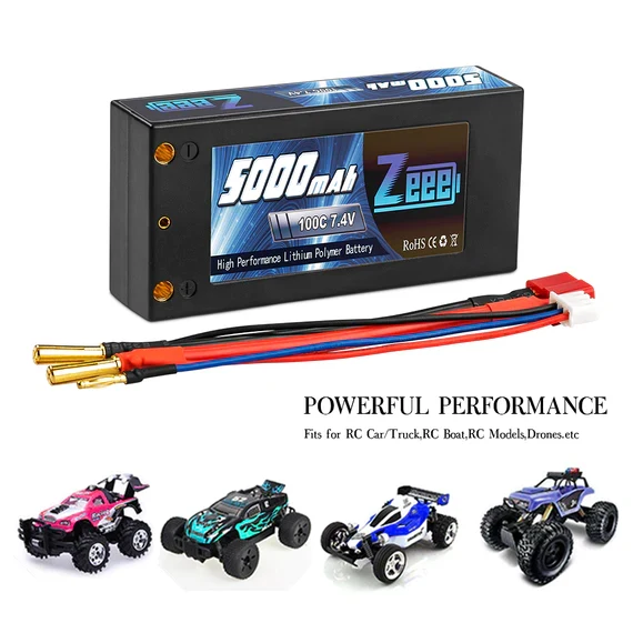 Zeee 2S 5000mAh 7,4V 100C Hardcase 4mm Bullet-zu-Deans Shorty Lipo-Akku (2 Stück)