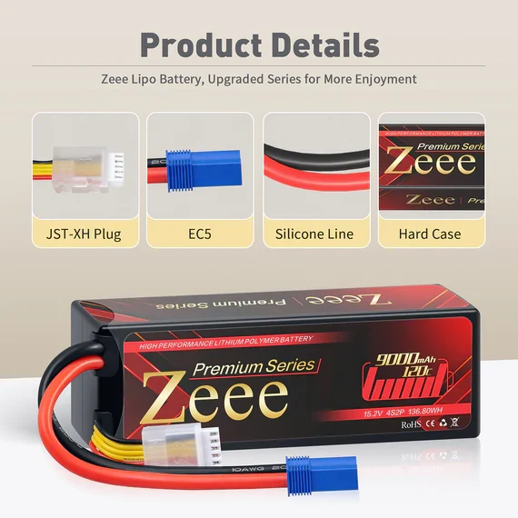 Zeee Premium Series 4S 9000mAh 15,2V 120C Hardcase EC5 (2 Stück)
