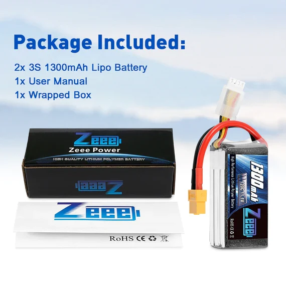 Zeee 3S 1300mAh 11,1V 120C Graphen XT60 Lipo Akku (2 Stück)
