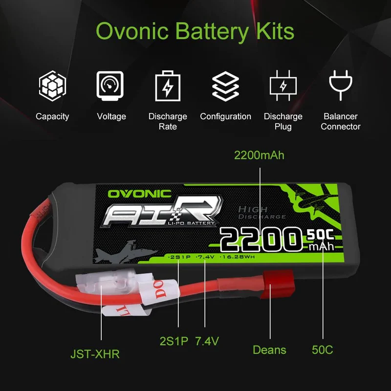 Ovonic 2S 2200mAh 50C 7,4V T-Stecker LiPo Akku (2 Stück)
