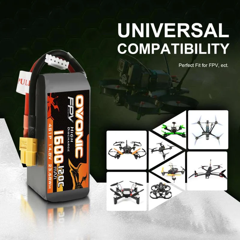 Ovonic FPV 4S 1600mAh 120C 14,8V XT60 LiPo Akku (4 Stück )
