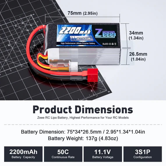 Zeee 3S 2200mAh 11,1V 50C Shorty Deans Lipo Akku (2 Stück)