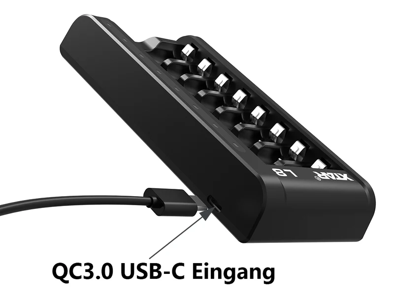 Xtar L8 – Ladegerät + 16x AA (Mignon) LR6 1,5V Li-Ion Akkus