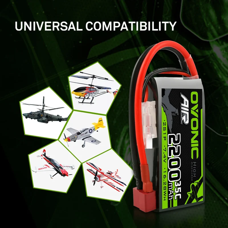 OVONIC 2S 35C 7,4 V 2200 mAh kurzer LiPo-Akku mit T-Stecker für Flugzeughubschrauber (2 St.)