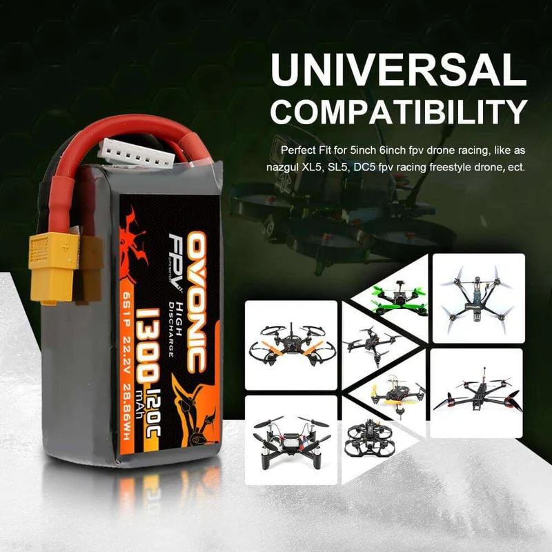 Ovonic FPV 6S 1300mAh 120C 22,2V XT60 für FPV Racing (2 St.)