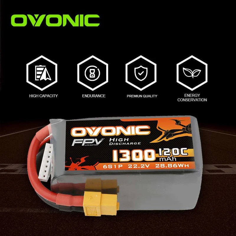 Ovonic FPV 6S 1300mAh 120C 22,2V XT60 für FPV Racing (2 St.)
