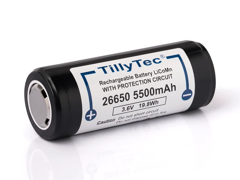 TillyTec 26650 - 5500mAh, 3,6V - 3,7V Li-Ion-Akku PCB geschützt