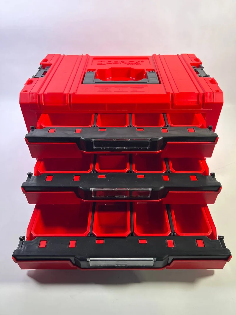 Qbrick System PRO Drawer 3 Toolbox 2.0 Expert RED ULTRA HD Werkzeugkoffer 450 x 310 x 244 mm 13,5 l stapelbar IP54 mit 3 Schubladen - Beschädigt