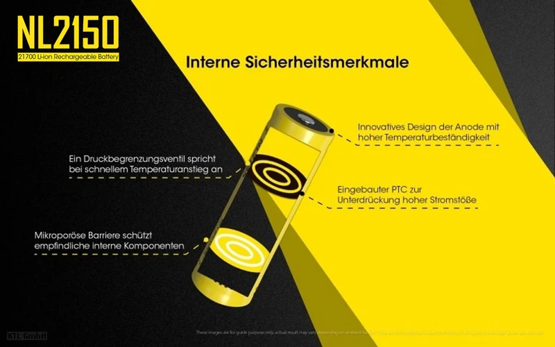 NiteCore 21700 NL2150 - 5000mAh, Li-Ionen 3,7V - 3,6V - PCB geschützt