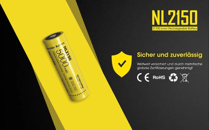 NiteCore 21700 NL2150 - 5000mAh, Li-Ionen 3,7V - 3,6V - PCB geschützt