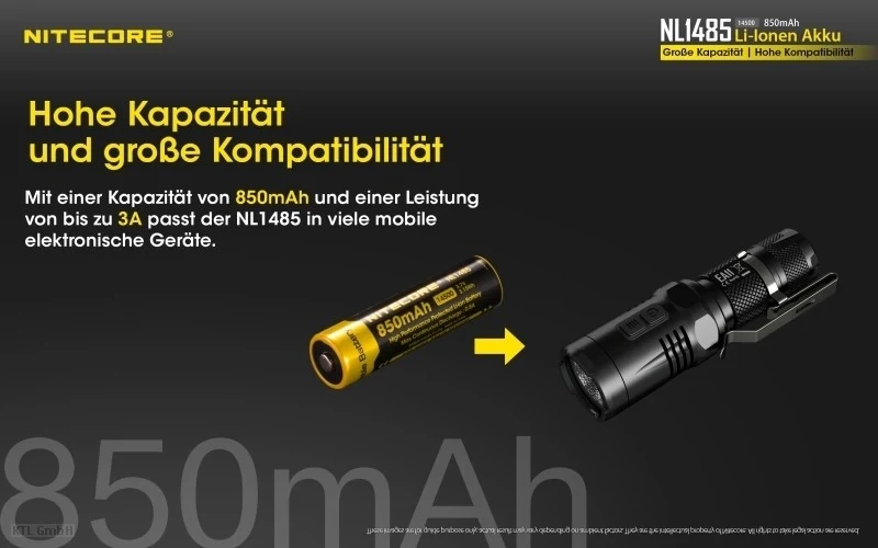 Nitecore 14500 - 850mAh, 3,6V - 3,7V NL1485 Li-Ion-Akku