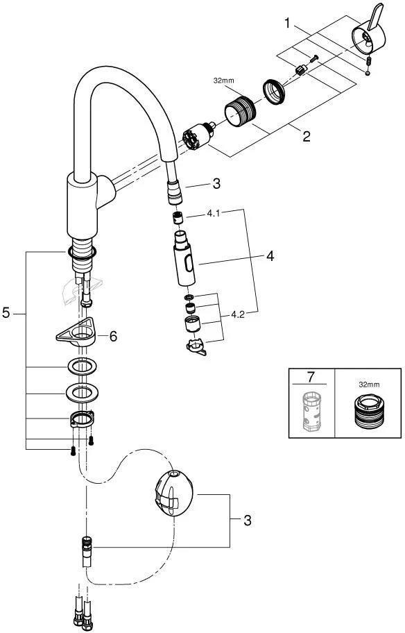 GROHE Eurosmart Cosmopolitan Spültisch-Einhandmischer mit hohem Auslauf und ausziehbarer Spülbrause, Chrom