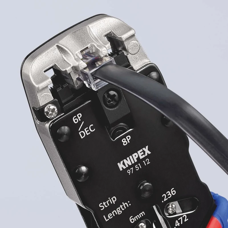 KNIPEX Crimpzange für Westernstecker RJ 10/11/12/45, 200 mm, mit Schneid- und Abmantelfunktion