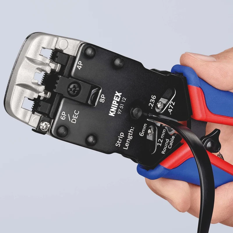KNIPEX Crimpzange für Westernstecker RJ 10/11/12/45, 200 mm, mit Schneid- und Abmantelfunktion