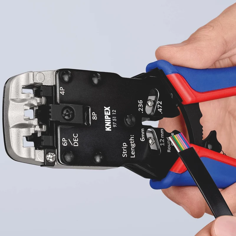 KNIPEX Crimpzange für Westernstecker RJ 10/11/12/45, 200 mm, mit Schneid- und Abmantelfunktion