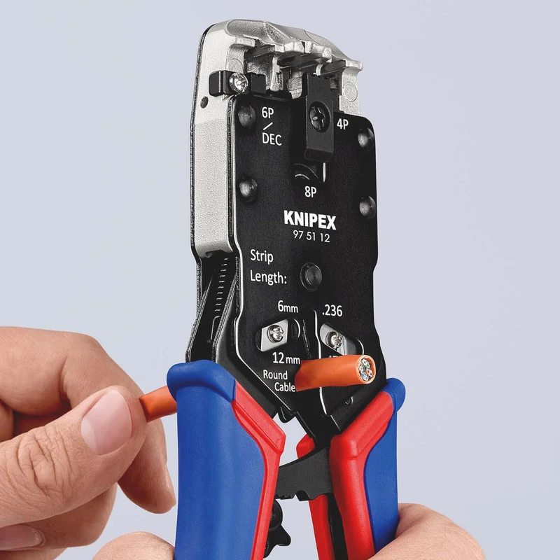 KNIPEX Crimpzange für Westernstecker RJ 10/11/12/45, 200 mm, mit Schneid- und Abmantelfunktion