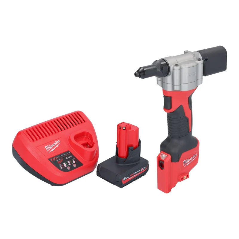 Milwaukee M12 BPRT-501 Akku Blindnietgerät 12 V 20,32 mm + 1x Akku 5,0 Ah + Ladegerät
