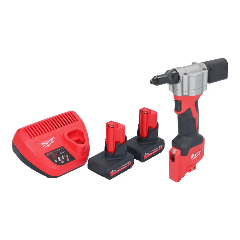 Milwaukee M12 BPRT-502 Akku Blindnietgerät 12 V 20,32 mm + 2x Akku 5,0 Ah + Ladegerät
