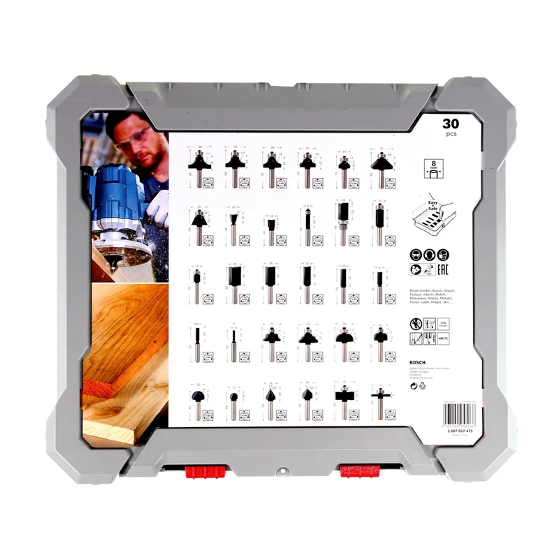 Bosch Mixed Fräser Set 8 mm 30 tlg. + Koffer ( 2607017475 ) für Oberfräsen mit Rundschaft - Beschädigt