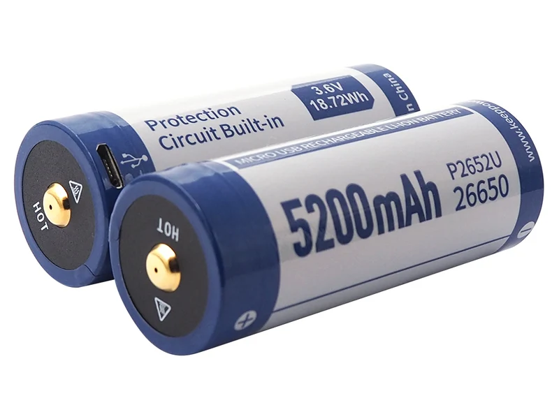 Keeppower 26650 - 5200mAh, Li-Ionen 3,7V - 3,6V - PCB geschützt mit USB Lademöglichkeit P2652U
