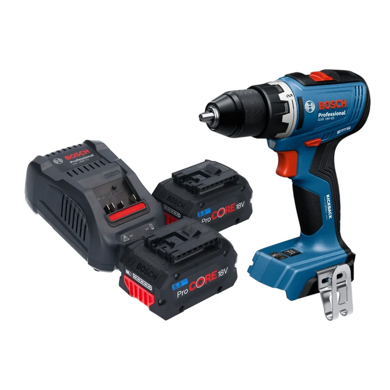 Bosch GSR 18V-65 Professional Akku Bohrschrauber 18 V 63 Nm Brushless + 2x ProCORE Akku 5,5 Ah + Ladegerät