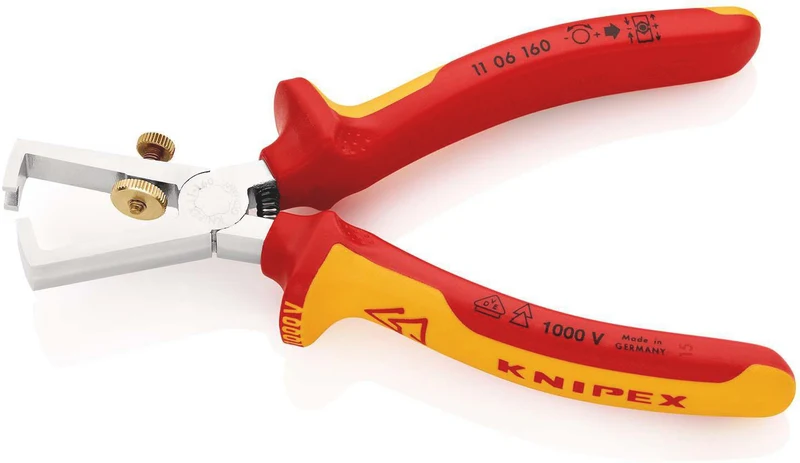 KNIPEX Abisolierzange 160 mm VDE-isoliert mit Öffnungsfeder und Mehrkomponenten-Hüllen