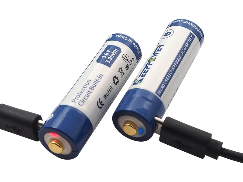 Keeppower 14500 - 1100mAh Li-Ionen 3,7V - 3,6V USB Lademöglichkeit PCB P1411U