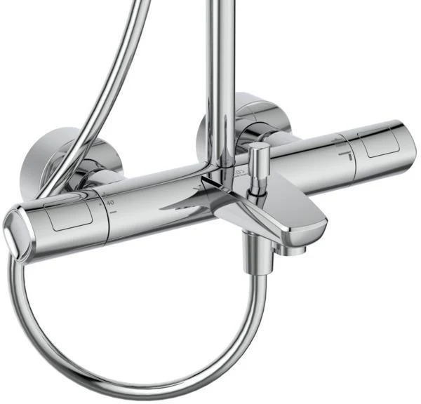 Ideal Standard Duschsystem Ceratherm T100 mit Badethermostat Chrom – Verbrühschutz, Regenkopfbrause
